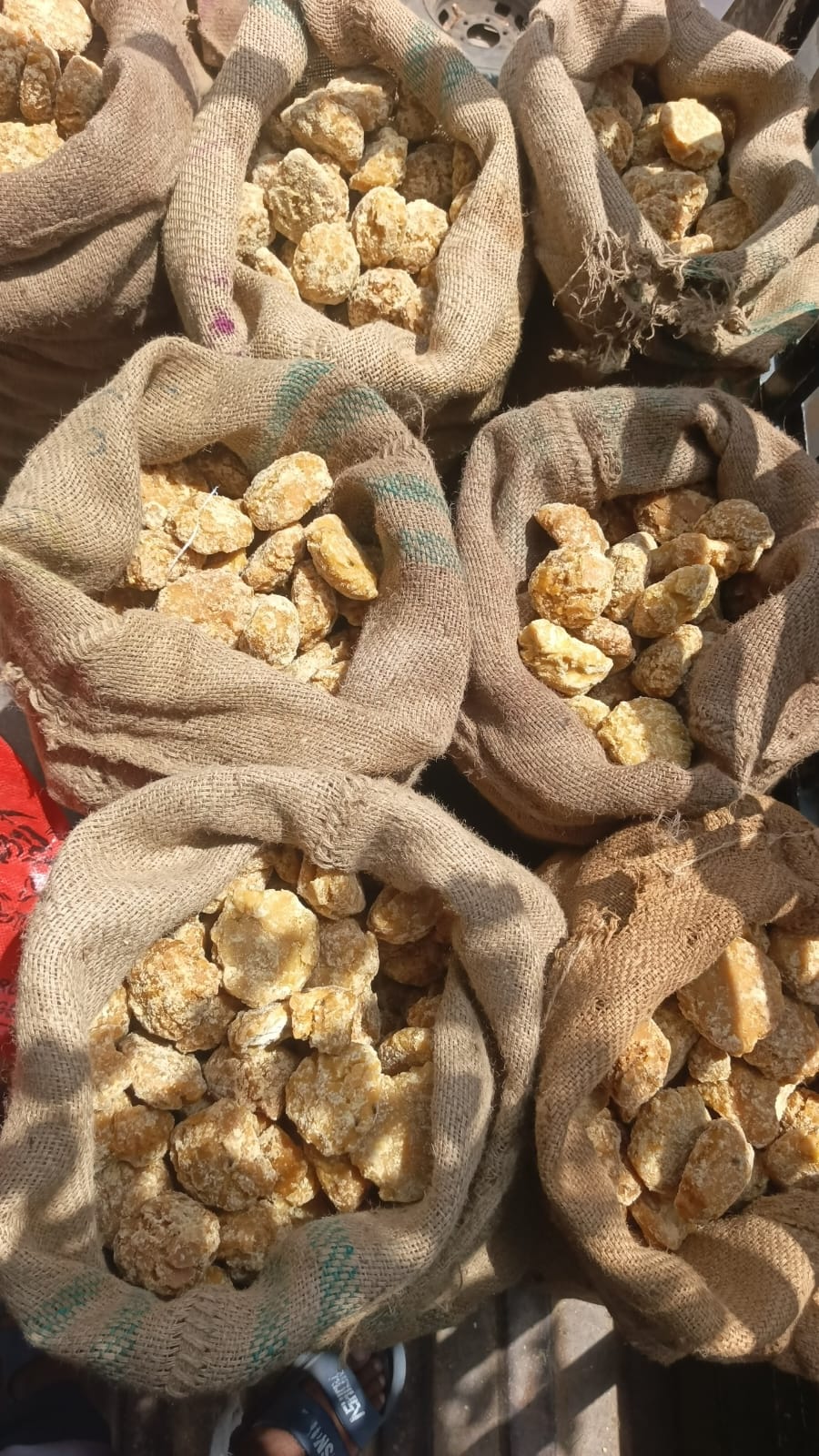 Jaggery open sacks close-up